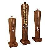 Mooca 3Pcs Wooden Freestanding Necklace Display Stand Holder with Multiple Height, 18 1/8' H, 15 1/4' H, 12 3/8' H, Brown Color