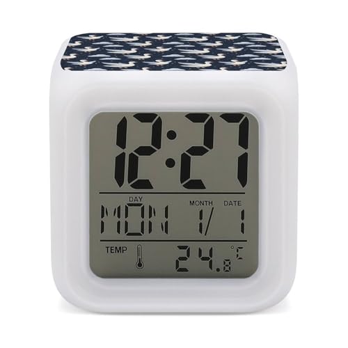 TZTTZT Blue Wing Goose Print Digital Alarm Clocks for Bedrooms, Led Small Digital Clock Battery Operated, Cute Alarm Clock for Bedside College Dorm with 7 Night Light