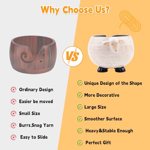 Image of Weabetfu Ceramic Yarn Bowl Sheep Knitting Bowl for Knitting and Crocheting