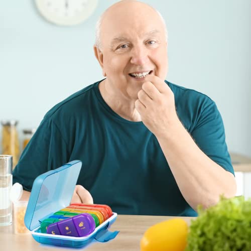 Image of Premium weekly pill organizer 3 times a day, Medicine organizer box| Medicine box,portable travel pill box weekly with large compartments moisture-proof pill case for vitamin, Medicine, pills, supplements (Multicolor-3 Compartment)