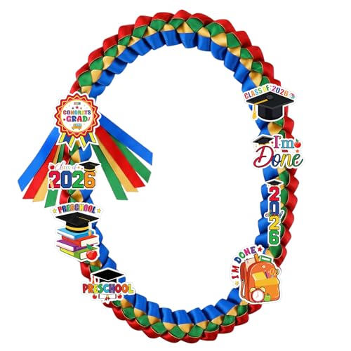 Tivorazaki Graduation Leis Class of 2026 Double Braided Preschool Graduation Ribbon with Pins Kit Kindergarten Grad Ceremony Sash Gift Party Decorations (Blue & Red)