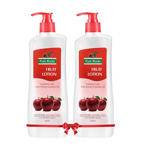 Image of Pure Roots Fruit Body Lotion 400ml - Pack of 2 - Moisturiser Nourishing Lotion for All Skin Types, Fast Absorbing, Non-Sticky Body lotion Instant Hydration in Summer All Season Moisturizer