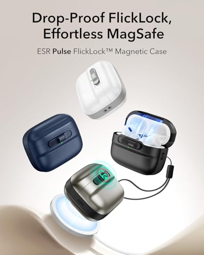 ESR AirPods Pro2 Case MagSafe Compatible AirPods Pro 2nd/1st Generation (2023/2022/2019) Compatible USB-C/Lightning Cable Compatible Magnetic Lid Lock Shockproof Lanyard Included Drop Protection Cover