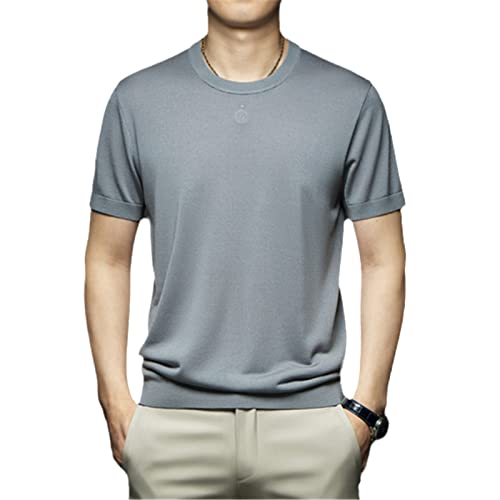 T-shirt d'été pour homme Yinhui col rond en tricot uni taille XXL