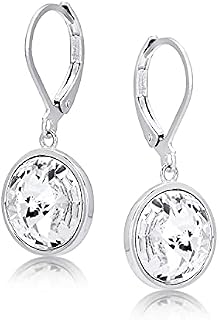 Luxury Round Swarovski Crystal Lever Back Drop Earrings Never Rust 925 Sterling Silver, Natural & Hypoallergenic For Women & Girls with Breathtaking Gift Box for a Special Moment of Love