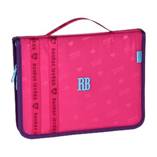 Estojo Fichario Rebecca Bonbon Grande para Desenho, Organizador com 96 Elásticos, Divisórias (Rosa)