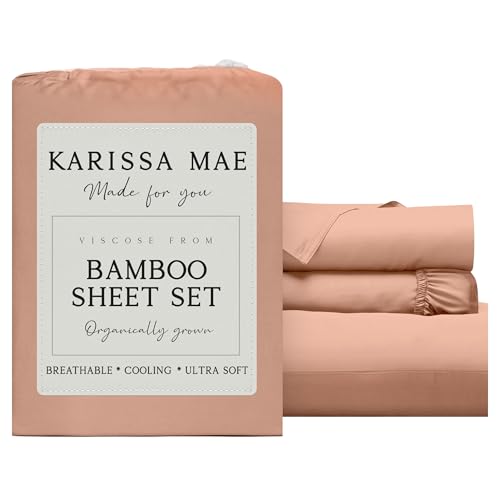 Image of KARISSA MAE Luxury Bamboo Viscose Twin Size Sheet Set | FSC Certified | Cooling | Ultra Soft | 18 inch Deep Pockets | Elastic Corner Straps | Includes Organizer Band [Terracotta]