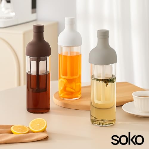 Image of Soko Cold Brew, Iced Coffee & Hot Tea Maker | Borosilicate Glass Bottle with Removable Mesh Filter | Airtight Seal Pot | Dishwasher Safe Kettle for Beverages Infuser - Kitchen, Office, Cafe - White