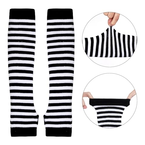 Image of Tongcloud Women's Striped Knee High Socks, Over Knee Thigh High Socks, Arm Warmer and Fingerless Gloves Set
