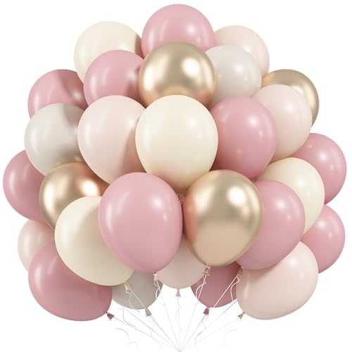 Image of Dusty Pink Beige Balloons, 60 Pcs 12 Inch Pink Sand White Balloons, Metallic Gold Nude Cream Balloon for Girls Women Birthday Pastel Bridal Shower Boho Wedding Baby Shower Engagement Party Decoration
