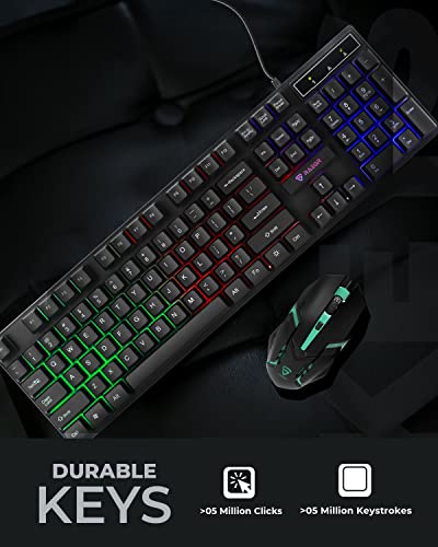 RAEGR RapidGear X30 Wired Gaming Keyboard and Mouse Combo 1200 DPI, LED Rainbow Backlit, Floating Keycaps with Breathing Lights Effect, Plug & Play... - Image 4