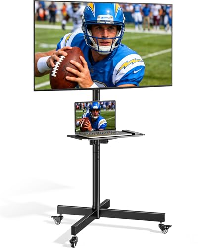 Image of Heavy-Duty Rolling TV Stand for 23 inch-60 inch Screens, Supports 121 lbs (99 lbs TV + 22 lbs Shelf), Stable Mobile TV Cart with Height & Tilt Adjustment, Portable TV Stand on Wheels, Max VESA 400x400