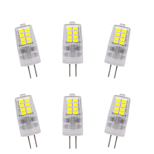 ZHIYUE Bombillas LED G4 3W Blanco Frio 6000k 300LM AC220 240V No Regulable reemplaza la bombilla halógena G4 30W base G4 candelabros de sala de estar, lámparas de pared(paquete de 6)