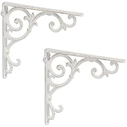 Estanterias Barrocas Relaxdays 2 Escuadras Estantería Barrocas, Tamaño M, de Hierro Fundido, Triángulos para Repisas, Retro, Color Blanco, 100%, 24,5 x 4 x 24,5 cm