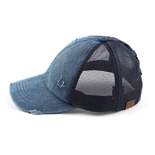 Image of C.C Exclusives Hatsandscarf Washed Distressed Cotton Denim Ponytail Hat Adjustable Baseball Cap (BT-13)
