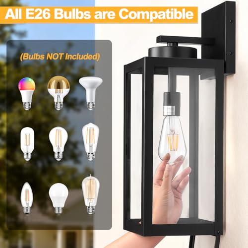 Image of 20 inch Large Outdoor Wall Lights with Closed Bottom, Black Outdoor Wall Sconce | Waterproof Exterior Lighting Fixtures Modern Porch Wall Lantern, Outdoor Light Fixture Coach Light for House, E26, 2-Pack