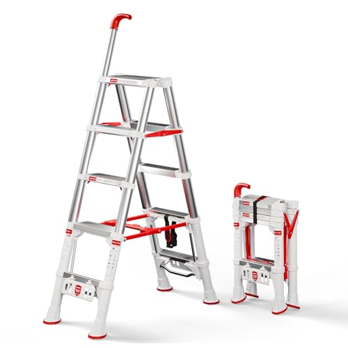 A-Frame Telescoping Extension Ladder，4.4FT Folding Step Stool with Safety...