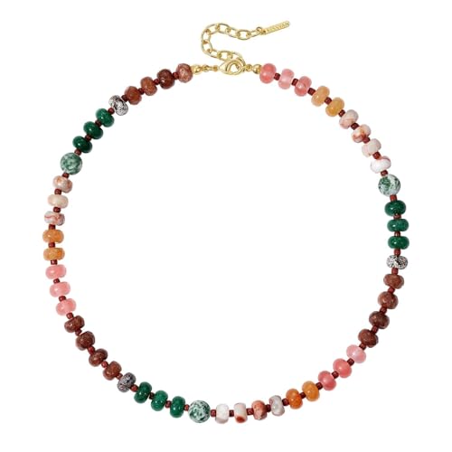 KissYan Beaded Necklaces for Women, Gemstone Bead Boho Choker, Natural Stone Handmade Fashion Autumn Winter Jewelry Gifts Autumn Leaves