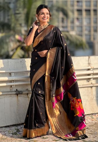 Image of SGF11 Women's Kanjivaram Paithani Silk Saree With Unstitched Blouse Piece