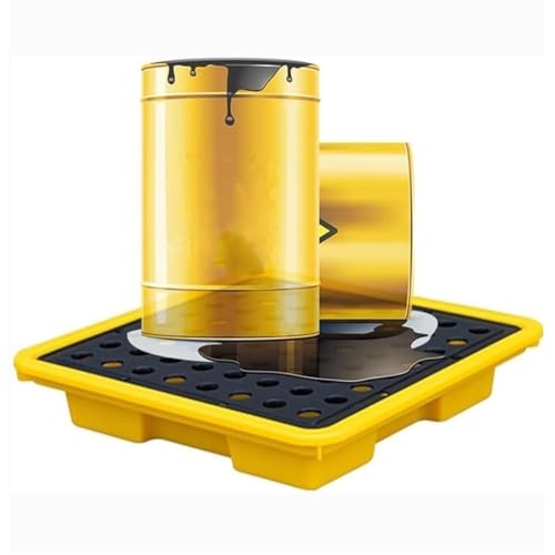 XBTGS Pallet di contenimento delle fuoriuscite di tamburo con scarico, piattaforma modulare a tenuta stagna per olio e sostanze chimiche, giallo-127 x 67 x 17 cm, giallo-127 x 67 x 17 cm