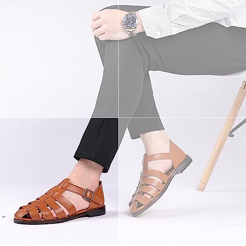2023 New Men's Summer Hollow Breathable Flat Beach Fisherman Sandals,Non-Slip Woven Sandals With Ankle Straps For Outdoor Travel.4