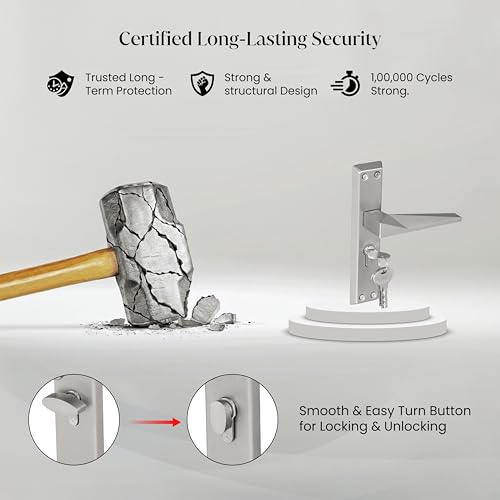 Image of LAPO Mortise Door Lock for Home Main Door & Bedroom with Handle, Left-Right Fit 30-50mm Door Home Office Hotel, Heavy-Duty 60mm Cylinder, 45x45mm Body, 3 Brass Keys | Matt Finish | CY-136