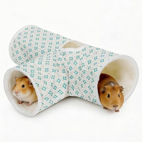 Nobleza Túnel para Conejos y Cobayas, Túnel de 3 Vías de Tela Oxford Resistente a Mordeduras, Juguete Interactivo Plegable para Ratas, Chinchillas y Hurones, Ø15 x 45cm, Blanco y Verde