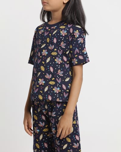 Image of T2F Girls Cotton Printed DropShoulder Ovesized Fit T-Shirt and Shorts Clothing Set (Pack of 3)