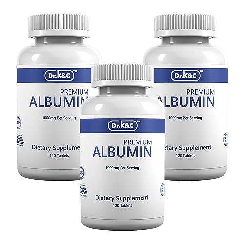 Dr.K&C Premium Albumin Protein Supplement 1000mg 3 Bottles (120 Tablets Each) Daily Energy & Wellness Support