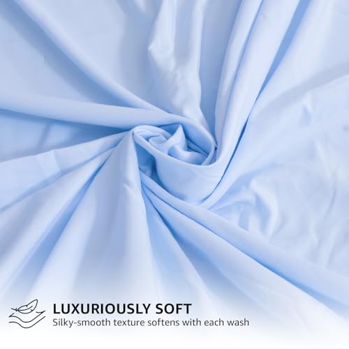 Image of Egyptian Cotton Feel King Size Flat Bedsheet with 2 Pillow Covers | 1000 TC Soft & Breathable | Light Blue Solid Pattern for Bedrooms and Hotels Use (Size: 102 x 108 Inch)