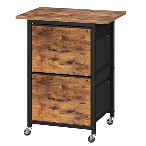 MAHANCRIS Rollcontainer mit Schubladen, Aktenschrank, Büroschrank, Druckerständer mit 2 Schubladen, mit Rollen, verstellbare Hängestange für Dokumente im A4-, Letter-Format, Dunkelbraun AFCHR5801
