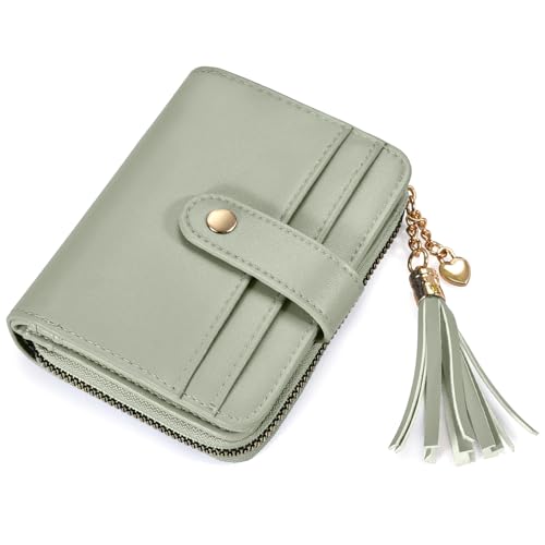 Image of oscaurt Wallet Women Small RFID Blocking Bifold Credit Card Wallets with ID Window and Tassel Zipper Coin Pocket Ladies Wallet