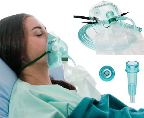Tiga-Med Lot de 10 masques à oxygène haute concentration pour adultes | Masque non respirant avec poche de réservoir | Avec pince-nez, tuyau de 210 cm, raccord...