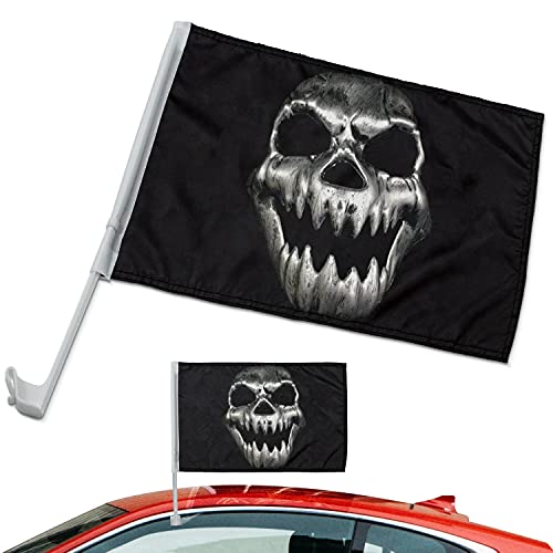 Halloween Decorations Car Flag Window Clip 12 x18  Including 17  Pole Funny Holiday Decor Scary Skull Double Stitched Flagpole Hooks onto Trucks Vehicles Windows Outdoor Signs Banner Mount for Most Vehicle Outside Window