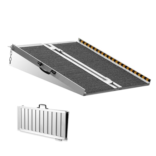 VEVOR Portable Wheelchair Ramp 4FT, Non-Slip Aluminum Folding Handicap Ramp, Door Threshold Ramps for Wheelchair for Home,Wheel Chair Ramp Steps, Cars, Scooter, Cart, Curbs, Stairs