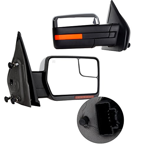 ANGLEWIDE Left Driver and Right Passenger Towing Mirrors Power Adjusted Heated Turn Signal Puddle Light Chrome Housing Compatible for 2004-2014 For Ford F150 1997-1999 For Ford F-250 - Thumbnail 3