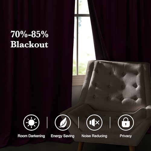 Image of RYB HOME Purple Velvet Curtains 72 inches with Hook Belt, Back Tab | Thermal Insulated, Privacy UV Heat Blocking, Luxurious Drapes, Nursery Dormitory Bathroom, W52 x L72, 2 Panels Set