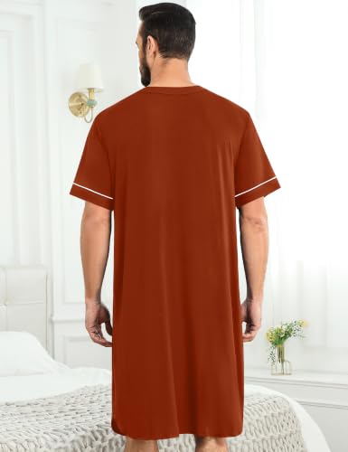 Image of SWOMOG Mens Nightgown Short Sleeve Lounge, Sleep Henley Shirt Pajama Big & Tall Nightshirt Comfy Nightwear M-3XL
