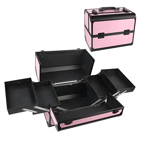 Poiuyoiu maletin de Maquillaje Profesional, Maleta Maquillaje Maletín de peluquería Organizador de Maquillaje Profesional, Maletin uñas Profesional Beauty Case para Viajar(Rosa) Cover