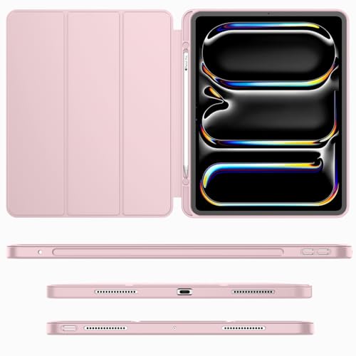 iMieet Case for iPad Pro 11 Inch (M5) 2025 /(M4) 2024 5th Gen, Trifold Stand Smart Cover with Pencil Holder and Soft TPU Back, Auto Wake/Sleep (Pink)