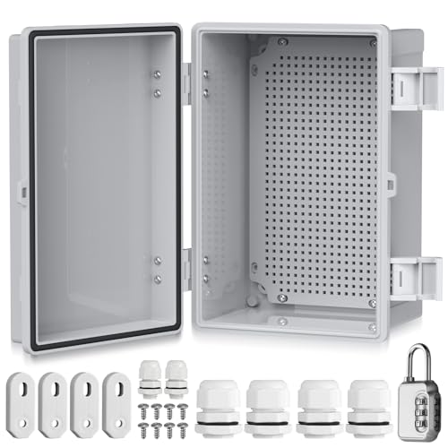 EYPINS Wasserdicht Verteilerkasten IP67 Anschlussdose Wasserdicht ABS Kunststoff Gehäuse außen Steckdosenkasten Schaltkasten Stromkasten mit Montagezubehör 30x20x16cm | Grauer Schaltschrank