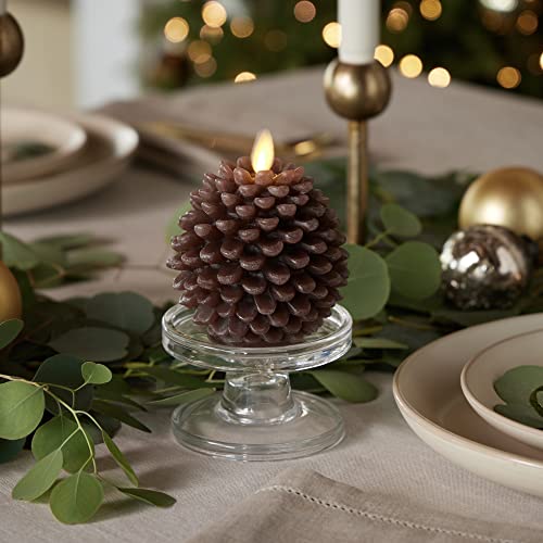 Image of Luminara Pinecone Flameless Candles Chalky Brown Finish Pine Cone Figural, Real Wax Unscented LED Candles, Battery Operated with Timer, Holiday Decoration Table Centerpiece (3.5 inch x 4 inch)