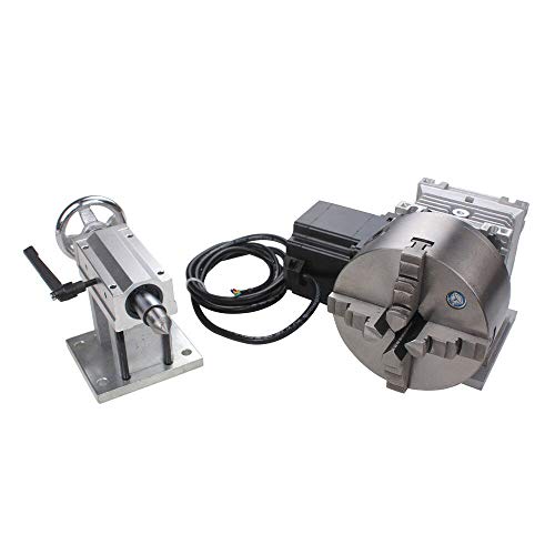 BUBUQD CNC Gearbox Router Rotary A 4th Axis 4 Jaw 130mm Chuck With Tailstock 20:1 Engraving Machine
