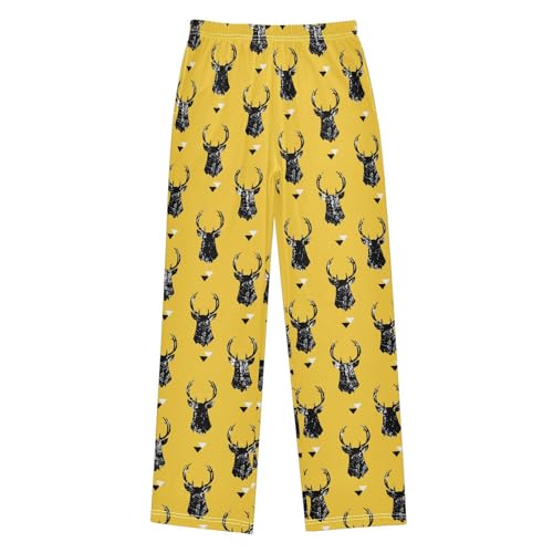 ZZXXB Deer and Geometry Boys Long Pants Soft Trousers Elastic Waist Kids Lounge Bottoms with Pockets S-XL
