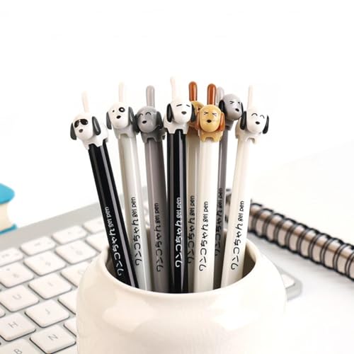 Set de 8 bolígrafos gel negros con diseño de perro kawaii miniatura 5