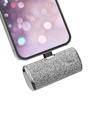 Mini Power Bank 4500mAh Ultra Compatta Caricabatterie Portatile con Diamanti Decorativi Compatibile con iPhone Pro Argento