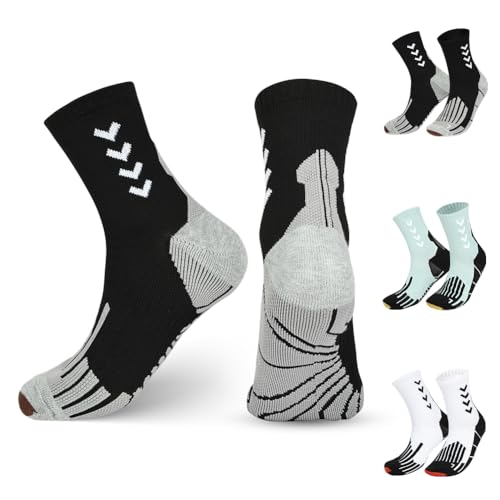 OFFCUP Calcetines de Running, 3 Pares Calcetines Compresion Hombre y Mujeres, Antideslizantes Calcetine Antiampollas para Entrenamiento Senderismo Aire Libr, Tamaño 39 47 (Negro, verde y blanco)