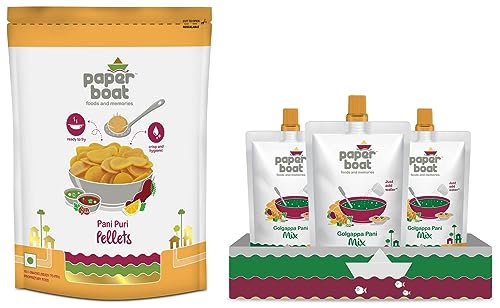 Image of Paper Boat Panipuri Pellets I Hygienic & Tasty I Ready to Fry, 400G + Golgappa Pani Mix, Meetha and Teekha Concentrate 200gm (Pack of 3)