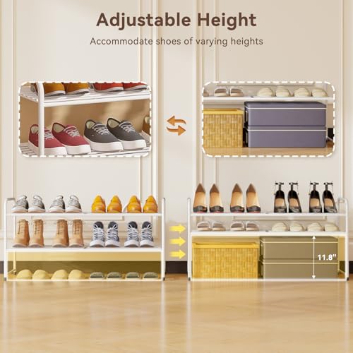 Image of 2 Pack 2-Tier Shoe Rack, 33 inch Wide Shoe Shelf Storage Organizer for Entryway, Closet, Large Capacity, Metal Wire Grid, White