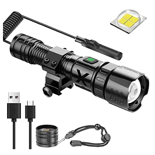 Garberiel High Lumens Tactical Flashlight Picatinny Rail Mount Light with Pressure Switch - 10000 Lumens Bright XHP70 USB Rechargeable Weapon Light for Outdoor, Adjust Focus,5 Modes, Waterproof